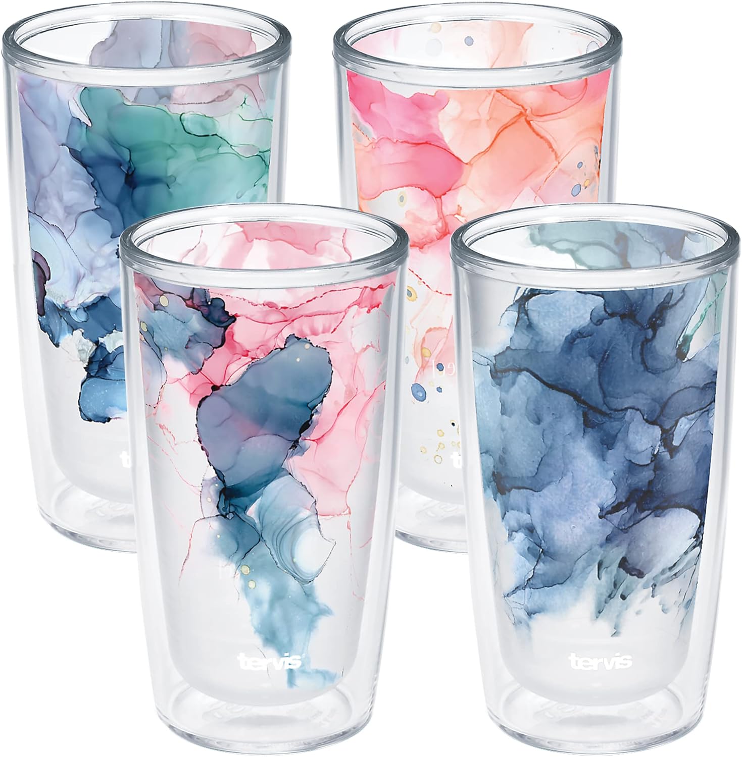 Tervis Made in USA Double Walled Inkreel - Crystal Nature Collection Insulated Tumbler Cup Keeps Drinks Cold & Hot, 16oz 4pk, Assorted