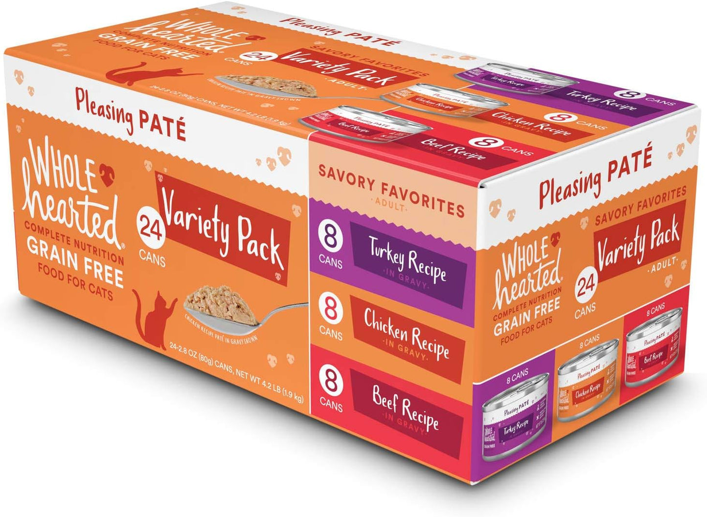 WholeHearted Grain Free Pate Savory Favorites Adult Wet Cat Food Variety Pack 2.8 oz. Count of 24