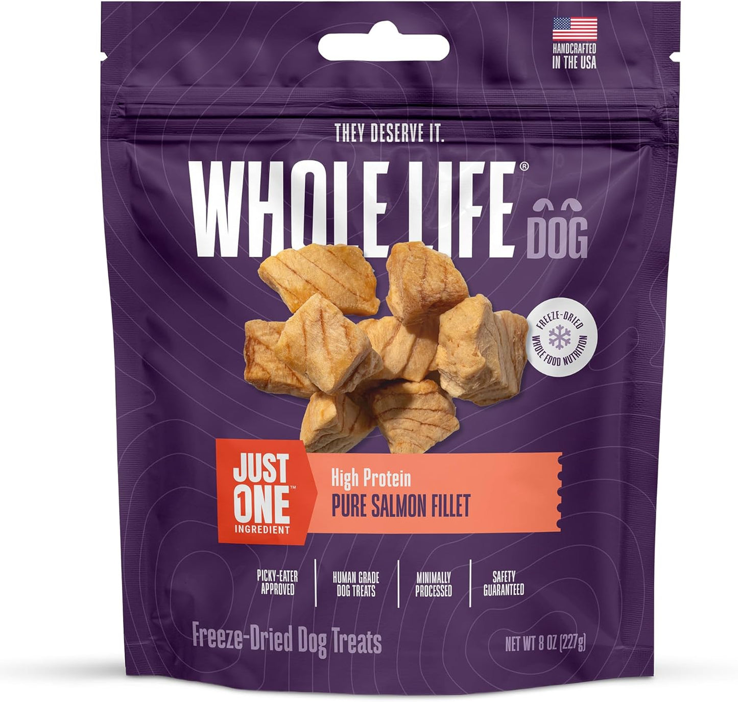 Whole Life Pet Just One Salmon Freeze Dried Dog Treats Value Packs - Human Grade Dog Food Toppers, High Protein Dog Snacks, Salmon Dog Toppers, USA Made Natural Dog Treats - 8 oz (Pack of 1)