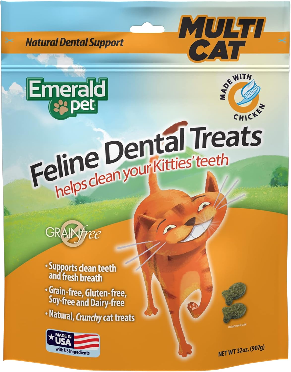 Feline Dental Treats \u2014 Tasty and Crunchy Cat Dental Treats Grain Free \u2014 Natural Dental Treats to Clean Cat Teeth, Freshen Cat Breath, and Reduce Plaque and Tartar Buildup \u2014 Chicken Treats, 32 oz