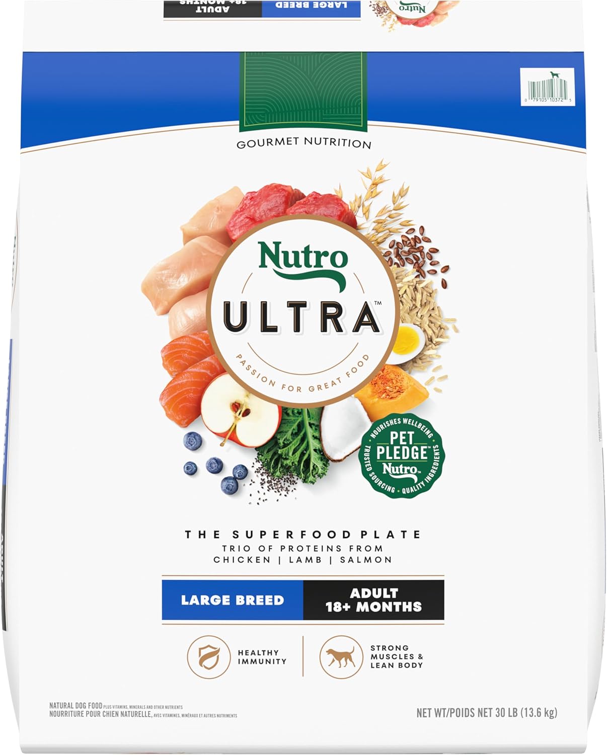 Nutro Ultra Adult Large Breed Dry Dog Food, Chicken, Lamb and Salmon Protein Trio, 30 lb. Bag