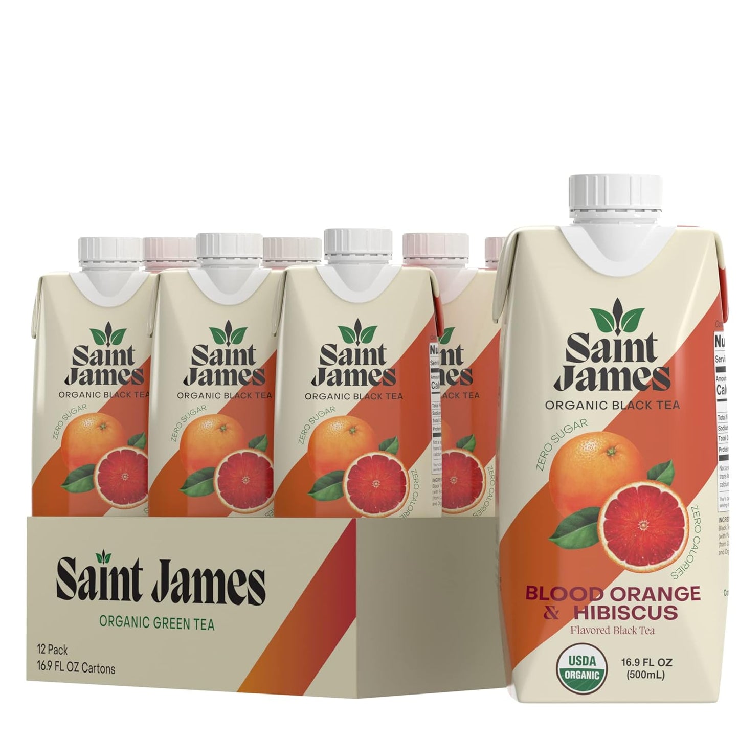 Saint James Iced Tea | Blood Orange Organic Green Tea | Organic, Non-GMO Green Tea, 12 Pack (16.9oz each) (Blood Orange)