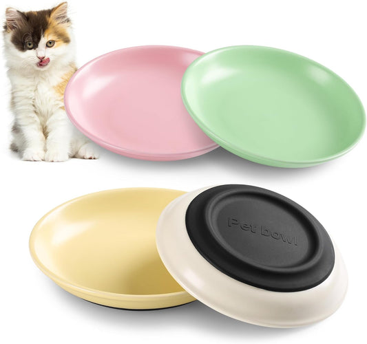 Kitwinney Ceramic Cat Bowls, Nonslip Cat Bowl Set with Silicone Base, Whisker Friendly Cat Dishes for Food and Water, 4 Pack Cute Cat Plates for Feeding Indoor Cats, Kitten, Small Dogs