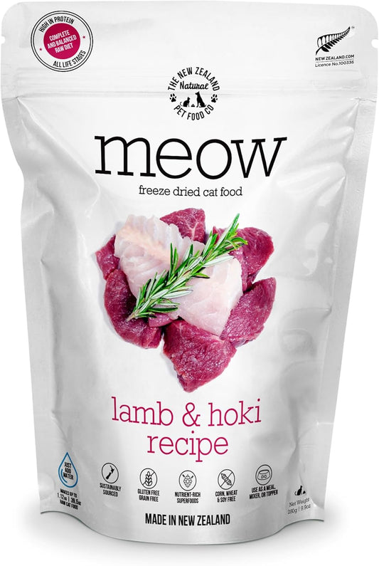 The New Zealand Natural Pet Food Co. Meow Freeze Dried Cat Food - Lamb & Hoki Recipe, High Protein Cat Treats, Meals & Toppers, Dry Cat Food, 9.9 oz