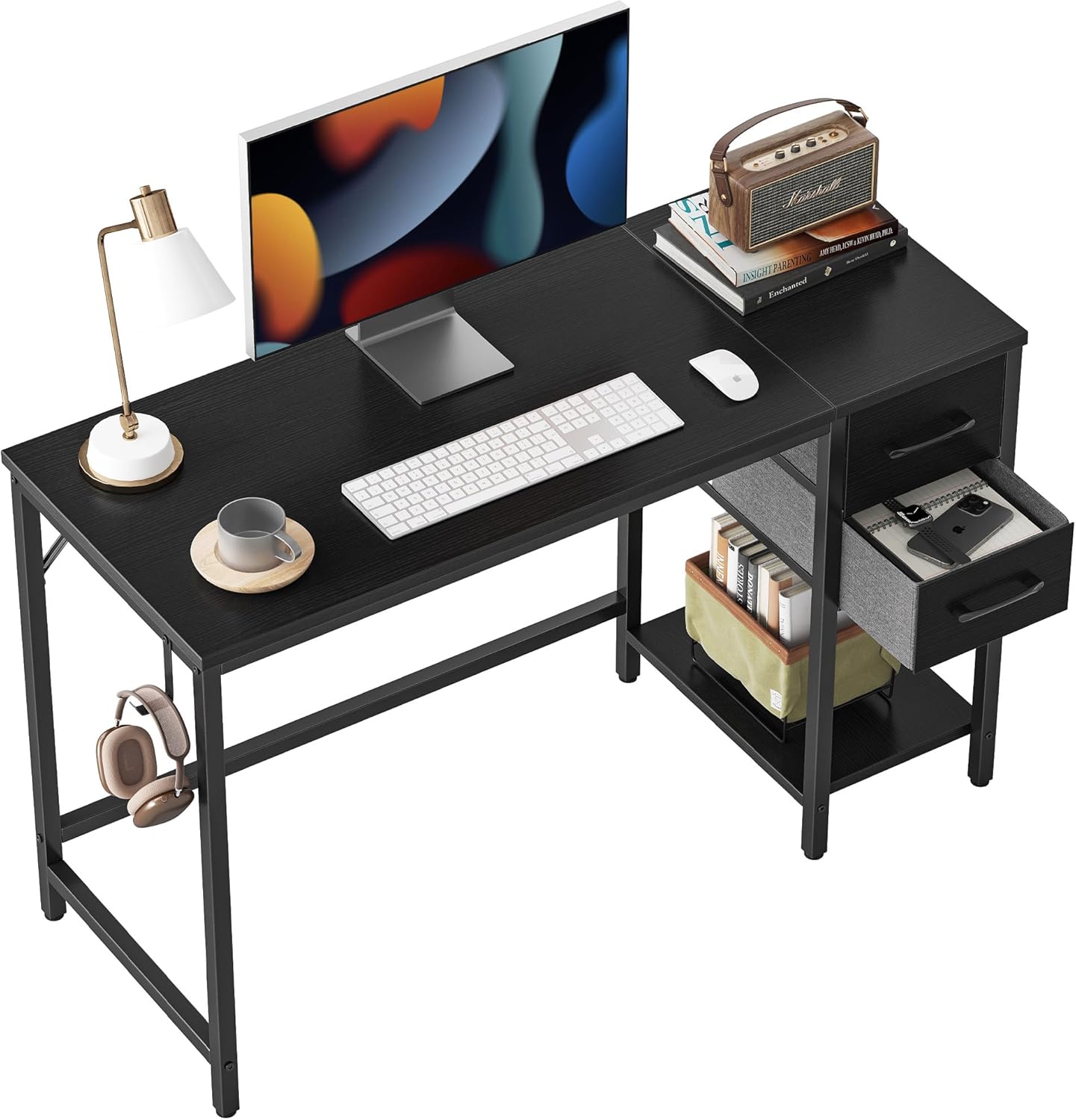 CubiCubi Computer Desk with 2 Drawers, 40 Inch Small Home Office Desk Study Writing Table, Black