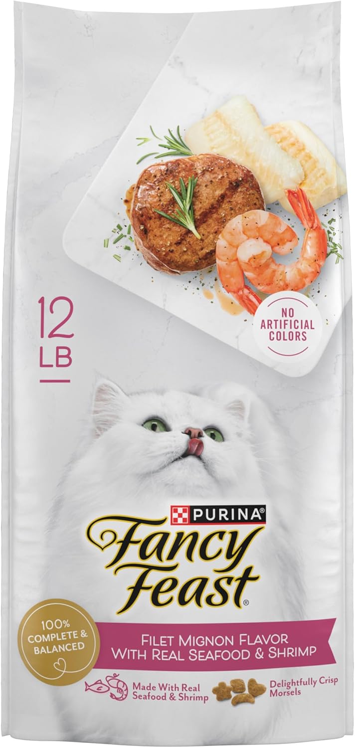 Purina Fancy Feast Dry Cat Food Filet Mignon Flavor with Seafood and Shrimp - 12 lb. Bag