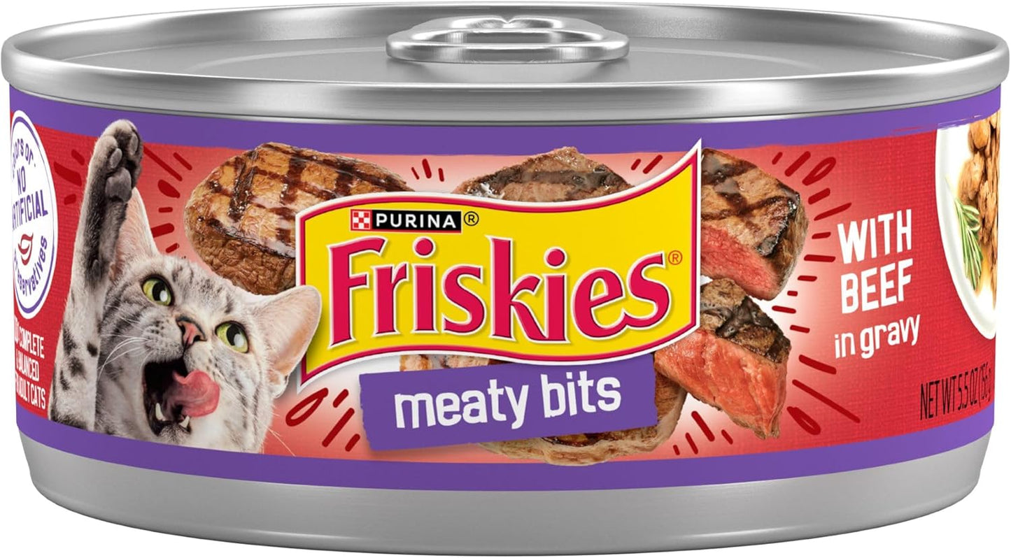 Purina Friskies Wet Cat Food, Meaty Bits With Beef in Gravy - (Pack of 24) 5.5 oz. Cans