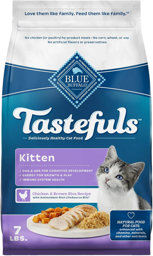 Blue Buffalo Tastefuls Kitten Food With DHA Dry Cat Food Made in the USA with Natural Ingredients, Chicken Recipe, 7-lb. Bag