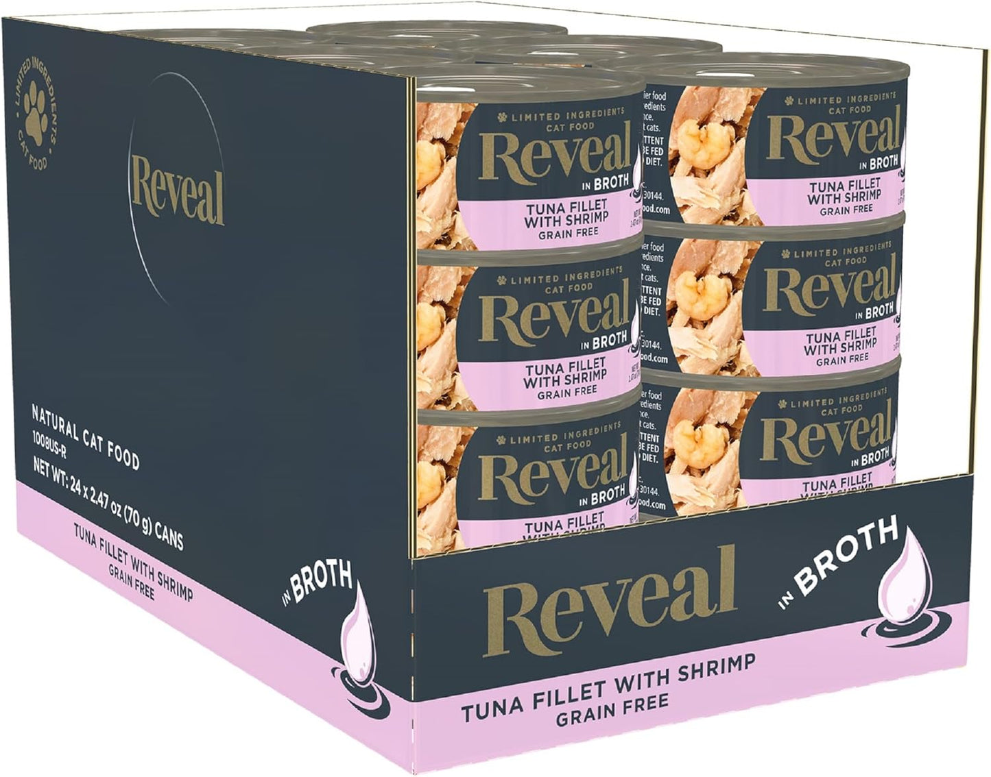 Reveal Natural Wet Cat Food, 24 Count, Grain Free, Limited Ingredient Canned Food for Cats, Tuna Fillet with Shrimp in Broth, 2.47 oz Cans