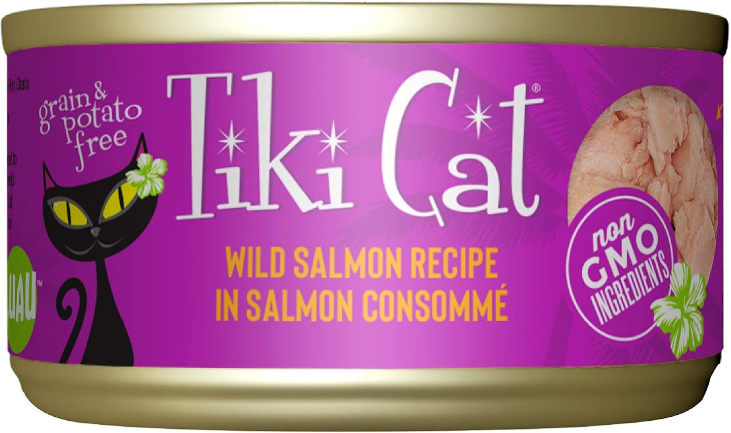 Tiki Cat Luau Shredded Meat, Wild Salmon Recipe in Salmon Consumme, Grain-Free Balanced Nutrition Wet Canned Cat Food, For All Life Stages, 2.8 oz. Cans (Pack of 12)