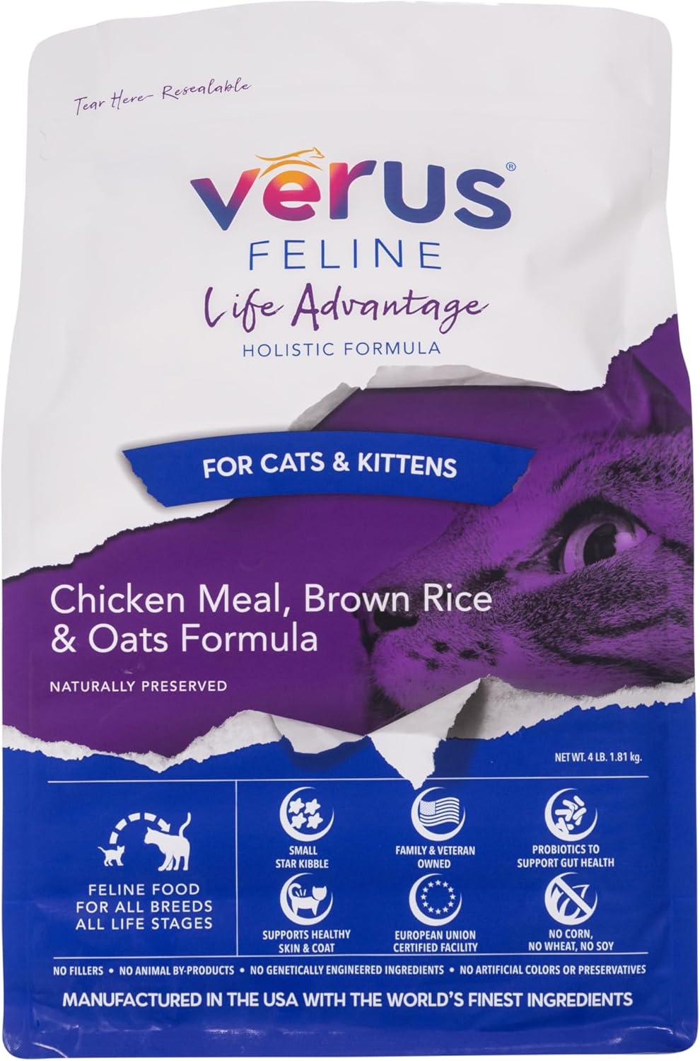 VeRUS Pet Foods Dry Cat Food Chicken, Feline Life Advantage Formula 4lb Bag