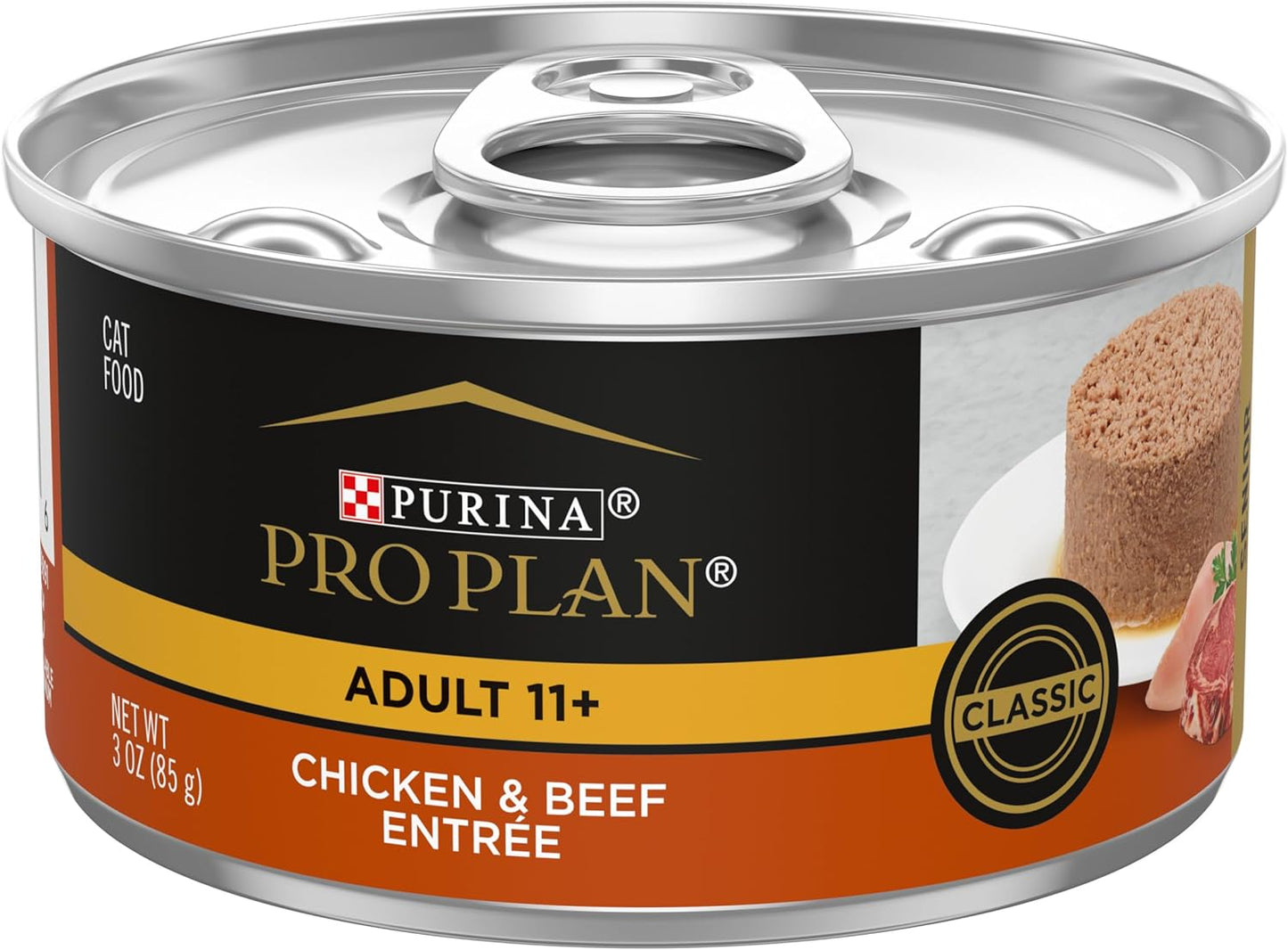 Purina Pro Plan High Protein Senior Wet Cat Food Pate, SENIOR 11+ Chicken & Beef Entree - (Pack of 24) 3 Oz. Pull-Top Cans