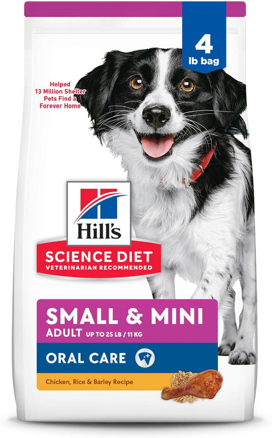 Hill's Science Diet Oral Care, Adult 1-6, Small & Mini Breeds Plaque & Tartar Buildup Support, Dry Dog Food, Chicken, Rice, & Barley, 4 lb Bag