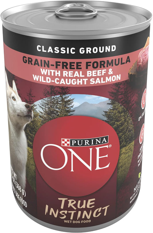 Purina ONE Wet Dog Food True Instinct Classic Ground Grain-Free Formula With Real Beef and Wild Caught Salmon High Protein Wet Dog Food - (Pack of 12) 13 oz. Cans