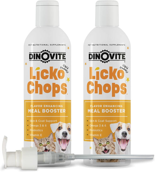 Dinovite Lickochops for Dog & Cat Supplement Enhanced with Omega-6, 3 Fatty Acids, Probiotics and Vitamin E, 16 oz with Pump