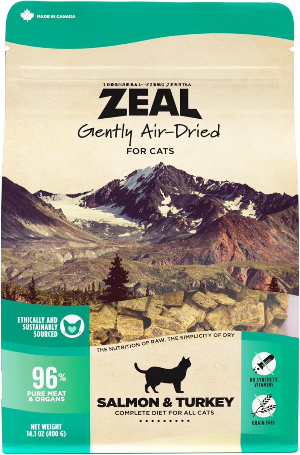 ZEAL Canada Air-Dried Salmon & Turkey Recipe for Cats - Superfood Omega-3 Rich, Dual-Protein, Grain Free, No Fillers, Complete Nutrition (Salmon & Turkey, 14.1 oz)