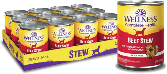 Wellness Complete Health Thick & Chunky Natural Grain Free Canned Wet Dog Food, Beef Stew, 12.5-Ounce Can (Pack of 12)