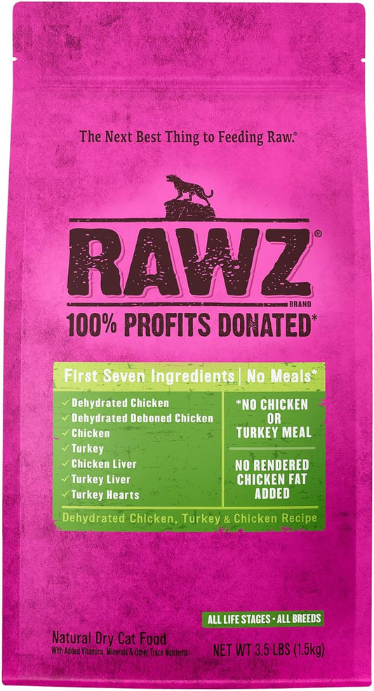 Rawz Dehydrated Chicken, Turkey & Chicken Recipe Natural Meal Free Dry Cat Food (3.5 Pound (Pack of 1), Chicken & Turkey)