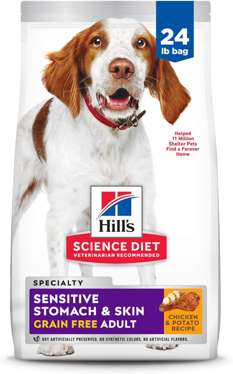 Hill's Science Diet Sensitive Stomach & Skin, Adult 1-6, Stomach & Skin Sensitivity Support, Dry Dog Food, Grain Free Chicken & Potato, 24 lb Bag