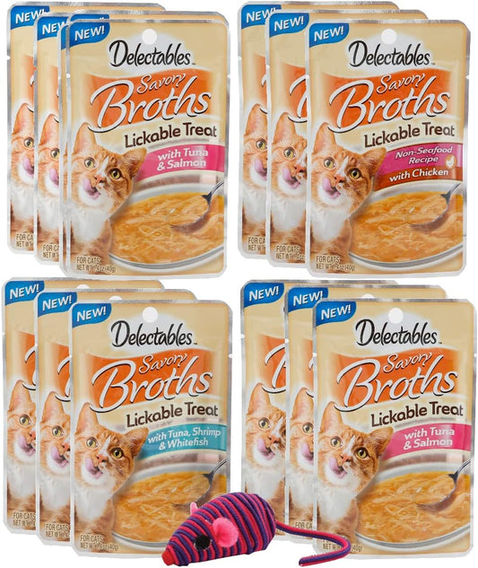 Hartz Delectables Savory Lickable Bundle Broths Assorted Pack of 12 (3 of Each)