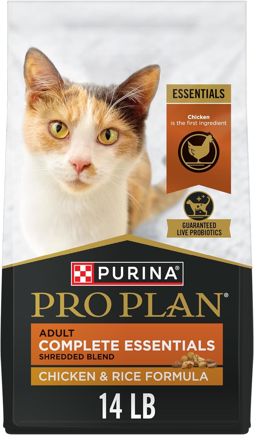 Purina Pro Plan Complete Essentials Shredded Blend Chicken and Rice Formula Adult High Protein Cat Food - 14 lb. Bag