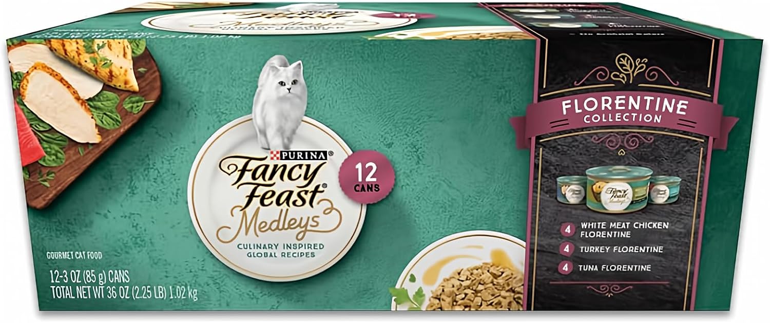 Purina Fancy Feast Medleys Florentine Collection Adult Wet Cat Food Variety Pack, 3 OZ Cans, 12 CT