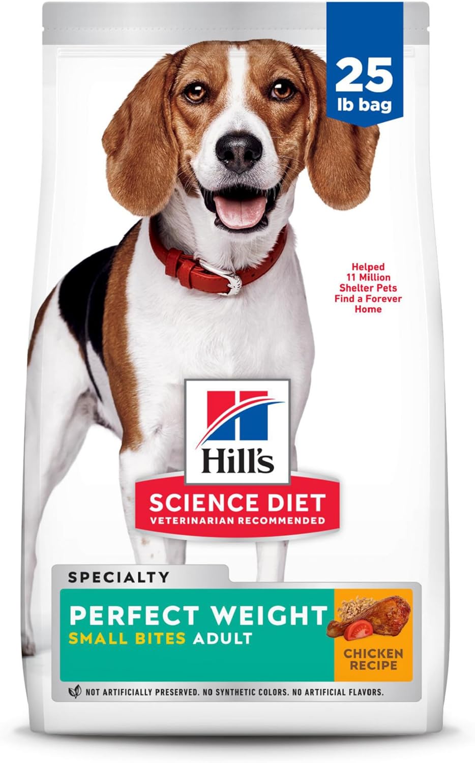 Hill's Science Diet Perfect Weight, Adult 1-6, Weight Management Support, Small Kibble, Dry Dog Food, Chicken Recipe, 25 lb Bag