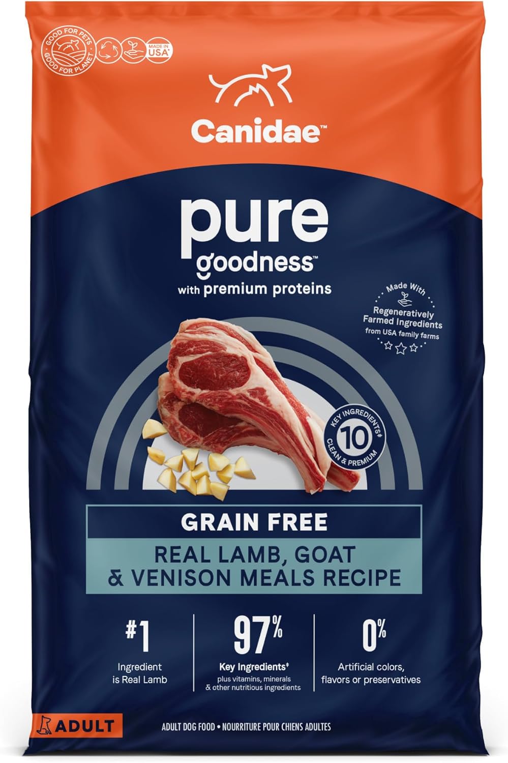 Canidae Pure Real Lamb, Goat & Venison Meals Recipe Adult Dry Dog Food, 22 lbs.