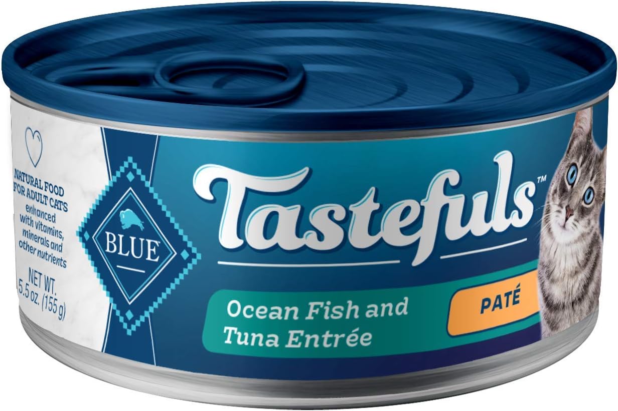 Blue Buffalo Tastefuls Wet Cat Food Paté, Made with Natural Ingredients, Ocean Fish and Tuna Entrée, 5.5-oz Cans (24 Count)