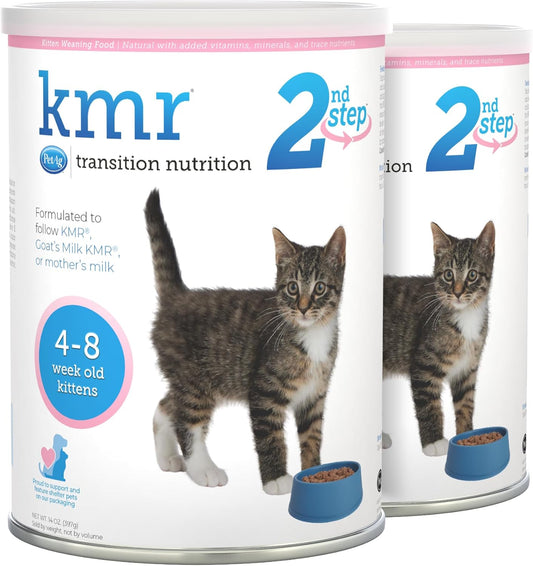 PetAg KMR 2nd Step Kitten Weaning Food - 14 oz, Pack of 2 - Powdered Kitten Weaning Formula with DHA, Natural Milk Protein, Vitamins & Minerals for Kittens 4-8 Weeks Old - Easy to Digest