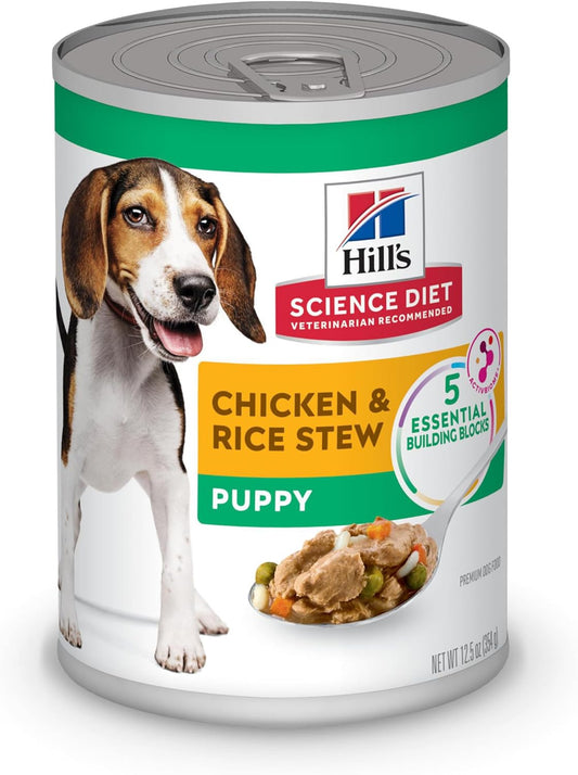 Hill's Science Diet Puppy, Puppy Premium Nutrition, Wet Dog Food, Chicken & Rice Stew, 12.5 oz Can, Case of 12