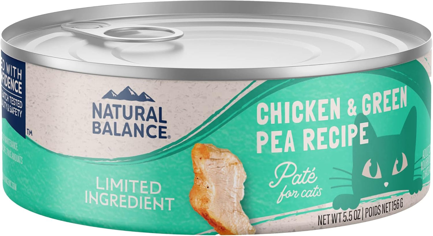 Natural Balance Limited Ingredient Adult Grain-Free Wet Canned Cat Food, Chicken & Green Pea Recipe, 5.5 Ounce (Pack of 24)