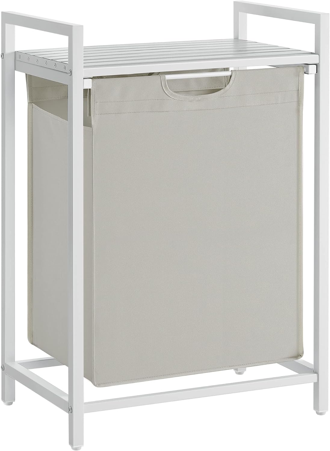 VASAGLE Laundry Hamper, Laundry Basket, Laundry Sorter with A Pull-Out and Removable Bag, Shelf, Metal Frame, 17.2 Gallons (65 L), 19.7 x 13 x 28.4 Inches, White UBLH101W01