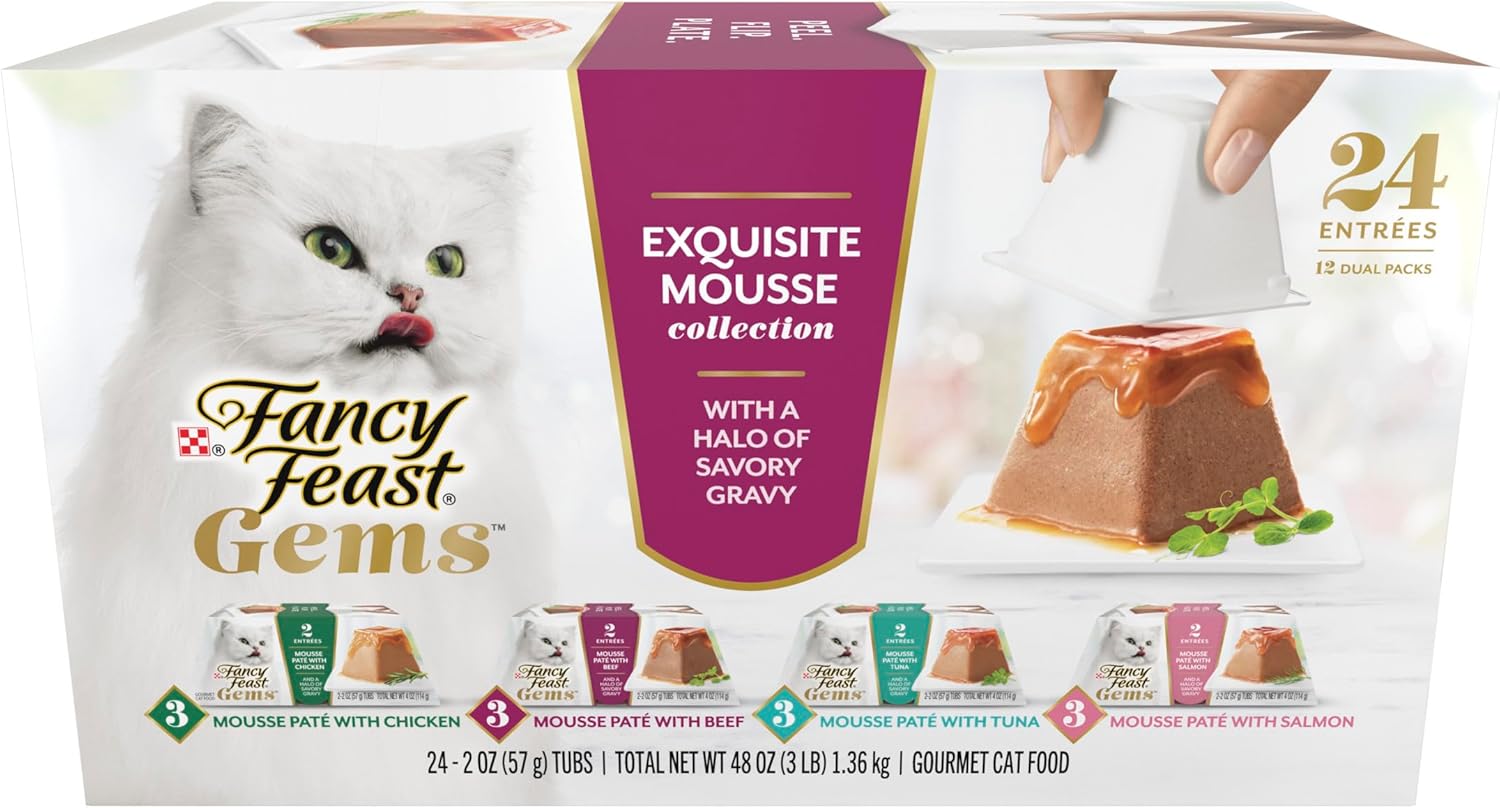 Fancy Feast Gems Pate Cat Food Mousse Gravy Cat Food Variety Pack - (Pack of 12) 4 oz. Boxes