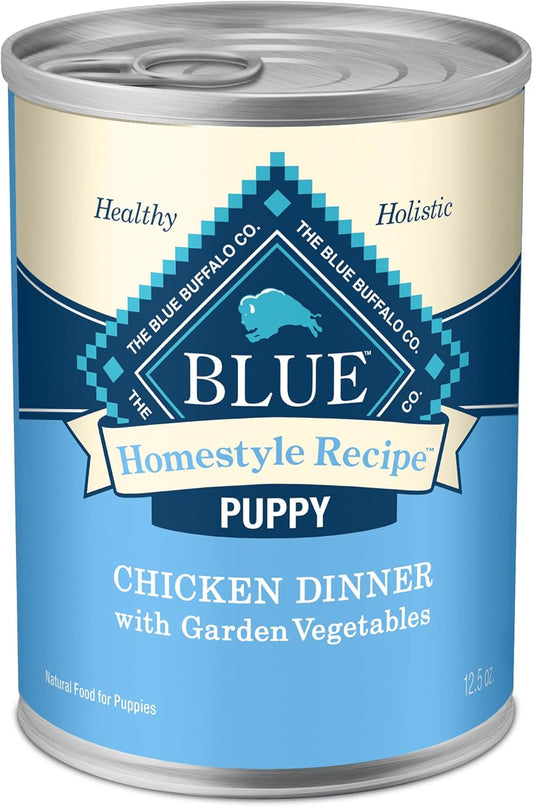 Blue Buffalo Homestyle Recipe Puppy Wet Dog Food, Made with Natural Ingredients, Chicken Dinner with Garden Vegetables & Brown Rice, 12.5-oz. Cans (12 Count)