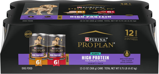 Purina Pro Plan Sport Wet Beef & Rice Entrée and Chicken and Rice Entrée Puppy Wet Dog Food Variety Pack - (Pack of 12) 13 oz. Cans