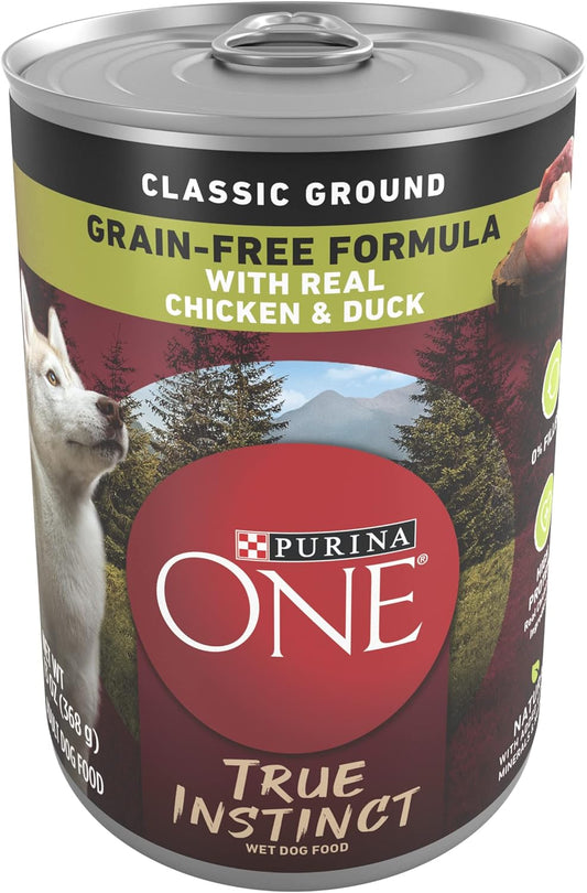 Purina ONE Wet Dog Food True Instinct Classic Ground Grain-Free Formula With Real Chicken and Duck High Protein Dog Food - (Pack of 12) 13 oz. Cans