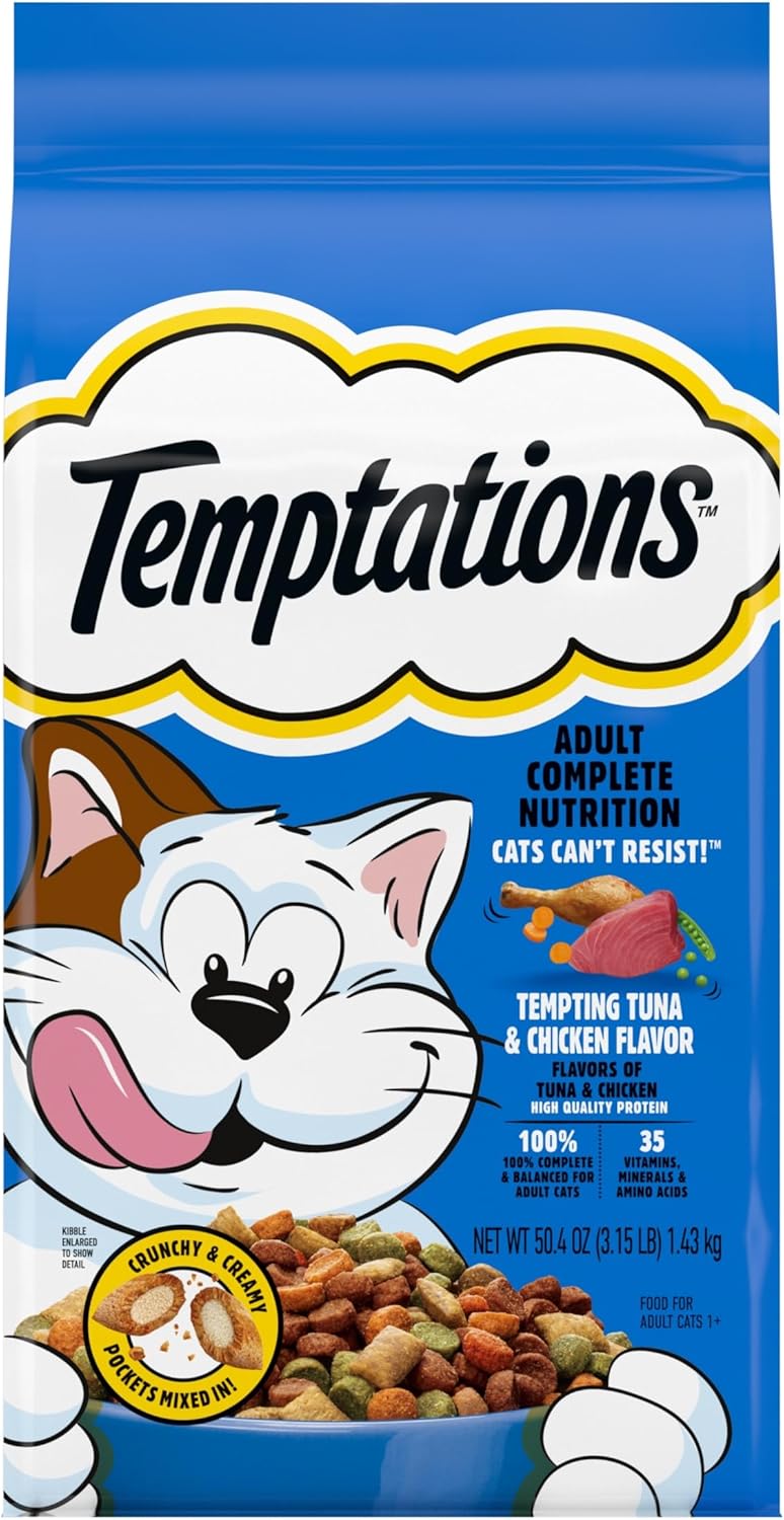 Tempttations Tempting Tuna & Chicken Flavor Adult Dry Cat Food, 35 Vitamins, Minerals, and Amino Acids, Irresistibly Crunchy, 3.15 Lb Bag