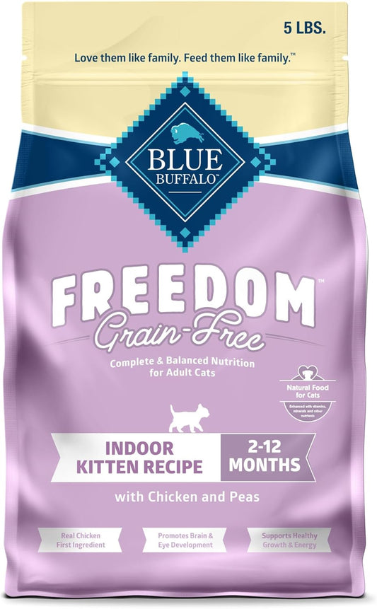 Blue Buffalo Freedom Grain-Free Indoor Dry Kitten Food with DHA, Complete & Balanced Nutrition for Kittens, Chicken Recipe, 5-lb. Bag