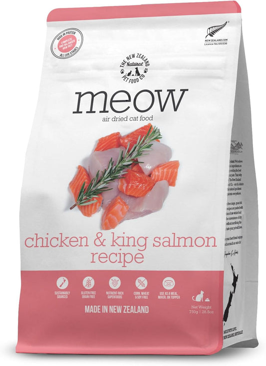 The New Zealand Natural Pet Food Co. Meow Air Dried Cat Food - Chicken & King Salmon Recipe, Dry Cat Food, High Protein Meals, Treats & Toppers,26.5 oz