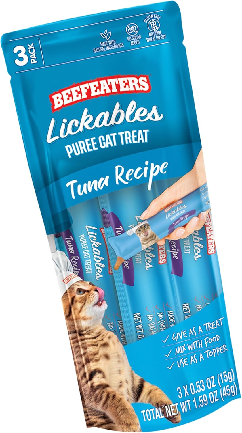 Beefeaters Cat Treats - Tuna Recipe Lickable Puree 1.59oz Case of 12 | Real Cat Food Tuna Treat | No Corn/Soy/Wheat, Sugar-Free | Training Treats