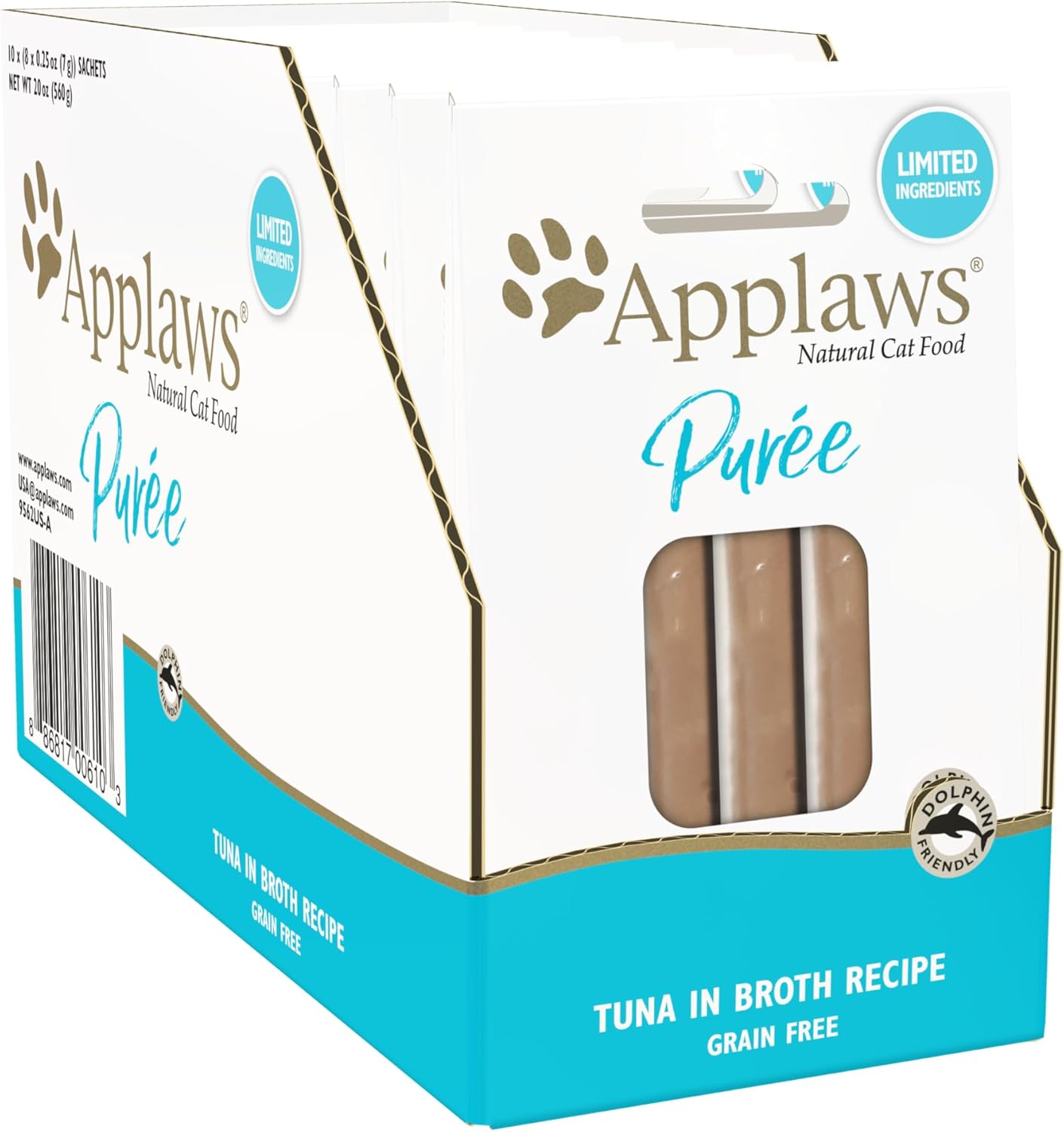 Applaws Natural Cat Treats, Limited Ingredient Treats for Cats, Tuna in Broth Puree, 10 Packs of 8 x 0.25oz Puree Sticks