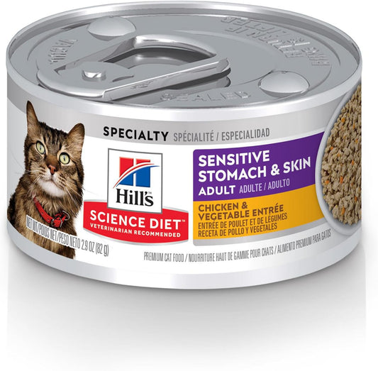 Hill's Science Diet Sensitive Stomach & Skin Chicken & Vegetable Entree Canned Cat Food, 2.9 oz., Case of 24