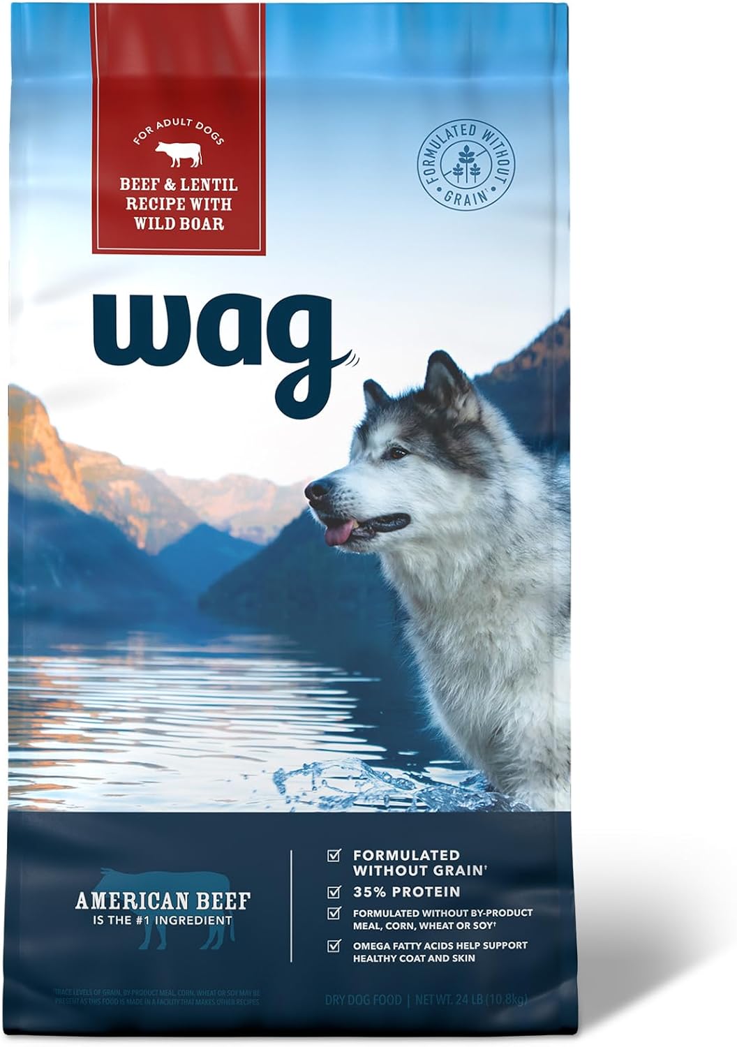 Amazon Brand - Wag Dry Dog Food Grain-Free Beef & Lentil Recipe, High Protein (24 lb bag)