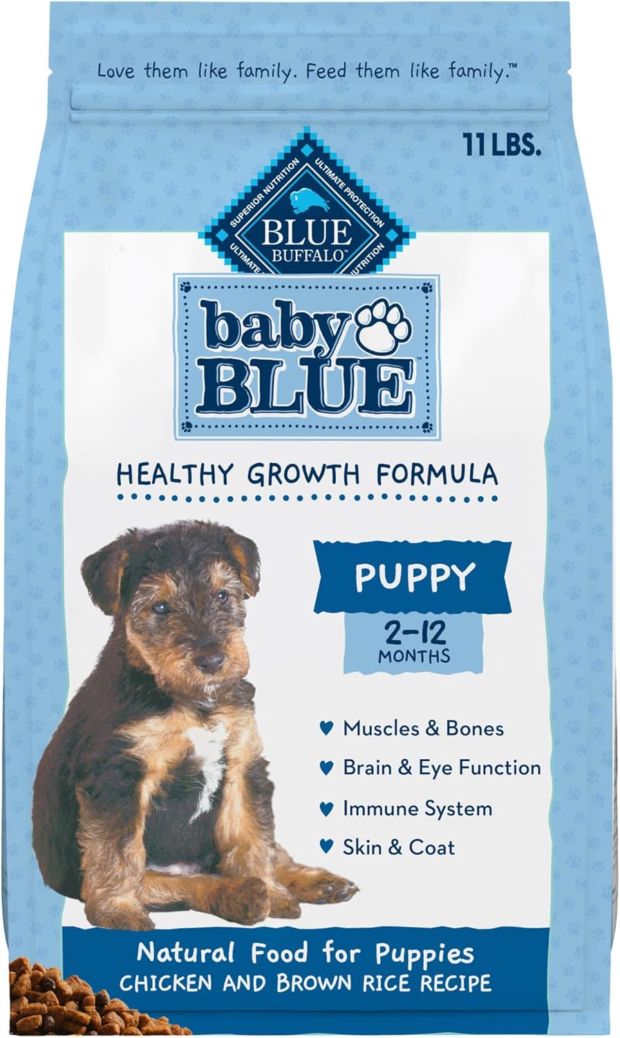 Blue Buffalo Baby Blue Natural Dry Food for Puppies, Healthy Growth Formula with DHA, Savory Chicken Recipe, 11-lb. Bag