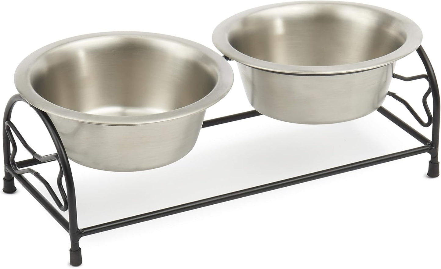 PetRageous 91702SS Bone Anti Slip Non Skid Metal Dog Diner with Two Dishwasher Safe Stainless Steel Bowls is 4.50-Inch Tall Feeder for Small and Medium Dogs and Cats, 3.5-Cups, Metallic