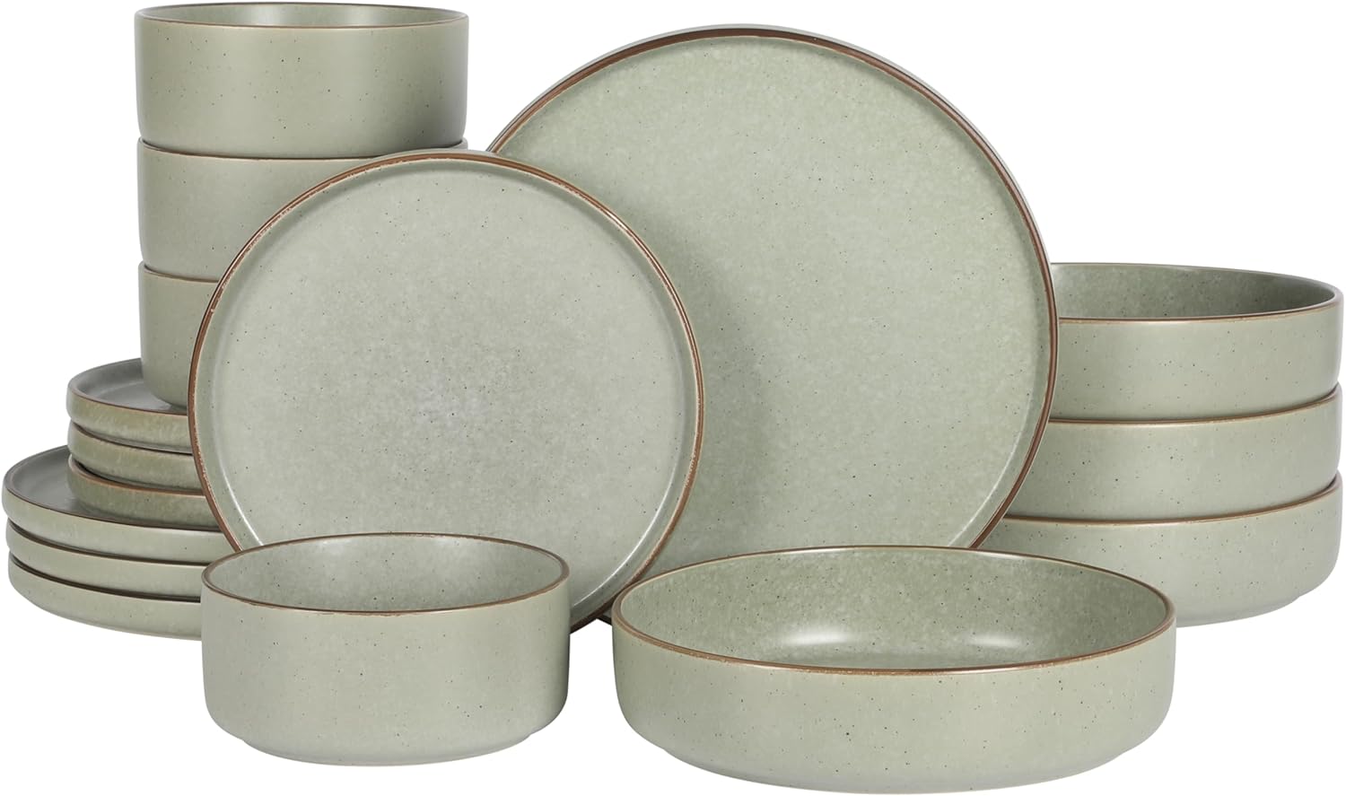 Gibson Elite Gelston Stoneware Matte Reactive Glaze 16 Piece (Service for 4) Plates and Bowl Dinnerware Set - Green