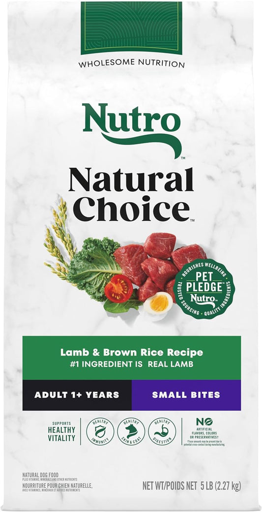 NUTRO NATURAL CHOICE Small Bites Adult Dry Dog Food, Lamb & Brown Rice Recipe Dog Kibble, 5 lb. Bag