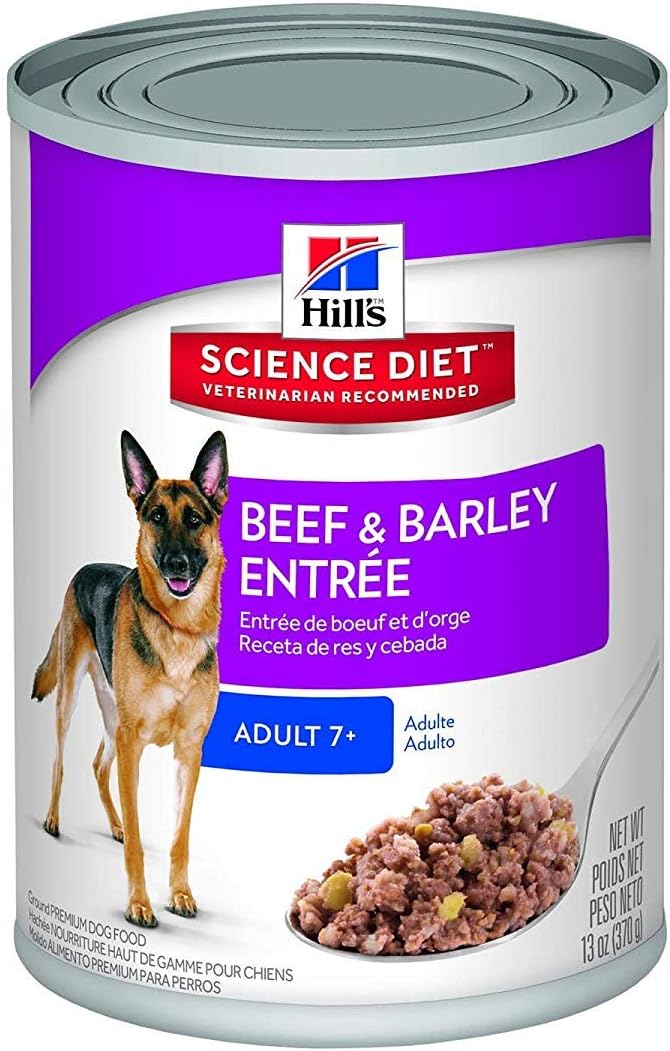 Hill's Science Diet Adult 7+ Beef & Barley Entree Canned Dog Food, 13 oz., Case of 12