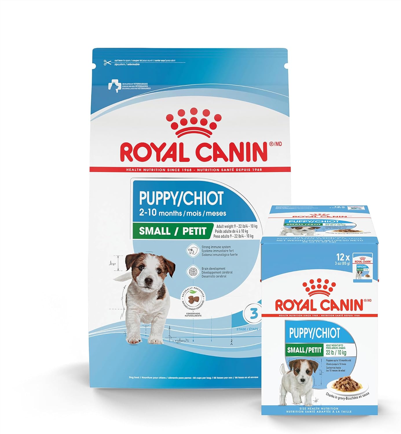 Royal Canin Size Health Nutrition Small Puppy Dry Dog Food, 2.5 lb Bag Size Health Nutrition Small Puppy Chunks in Gravy Wet Dog Food, 3 oz Pouch (12-Count)